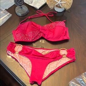 Victoria's Secret Pink and Gold Bikini with Sparkling Details
